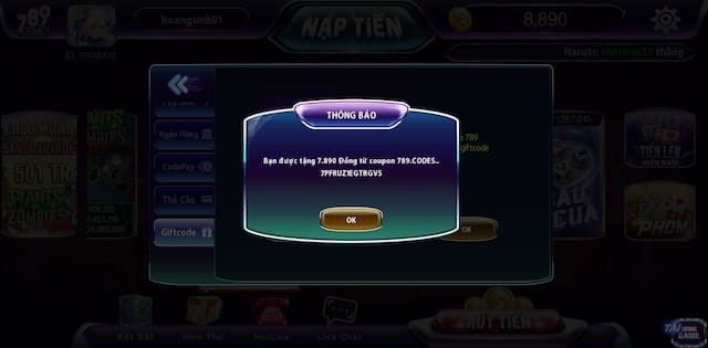 4 bước sử dụng giftcode tại cổng game 789club