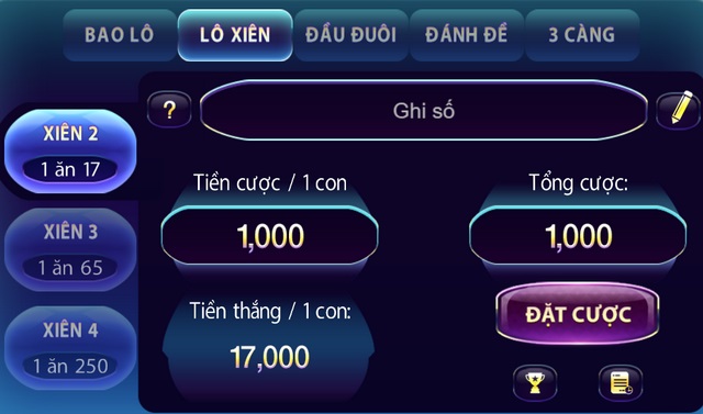 Đánh lô xiên 1 ăn 250 trên cổng game 789Club